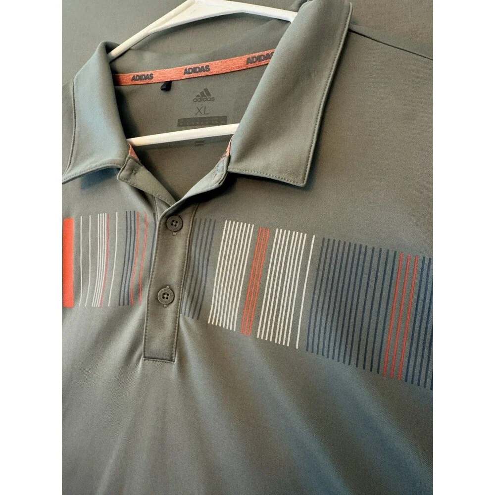 Men's Adidas Gray Golf Polo with Orange Accents Size Extra Large